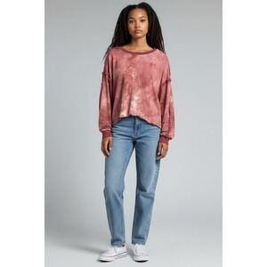 Umgee Tie Dye Distressed Frayed Hem Long Sleeve Sweatshirt Top Womens M